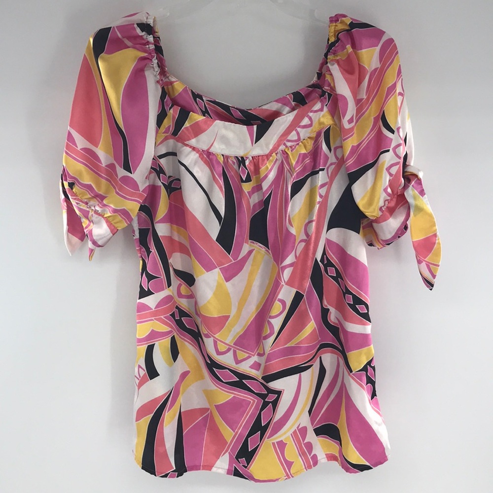 Allison Taylor 109881 Pink/Black Printed Tie Sleeve Boho Size Medium
